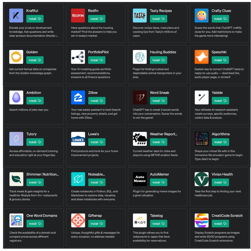 heyBarsee's tweet photo. ChatGPT is The Everything Store in 2023.

Everyday, I am seeing someone launching new ChatGPT Plugins. 

These 24 incredble ChatGPT Plugins just  launched this week. https://t.co/EQ0vZ2pZlM