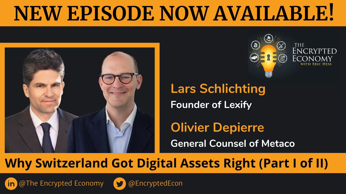 NEW EPISODE NOW AVAILABLE!

This week's special guests: <a href="/SchlichtingLars/">Lars Schlichting</a> and Olivier Depierre join us to discuss...

WHY SWITZERLAND GOT DIGITAL ASSETS RIGHT (PART I OF II)

Tune in on your favorite #podcast app!
lnkd.in/eFkpZQgB

#DigitalAssets #Web3 #Crypto #Blockchain