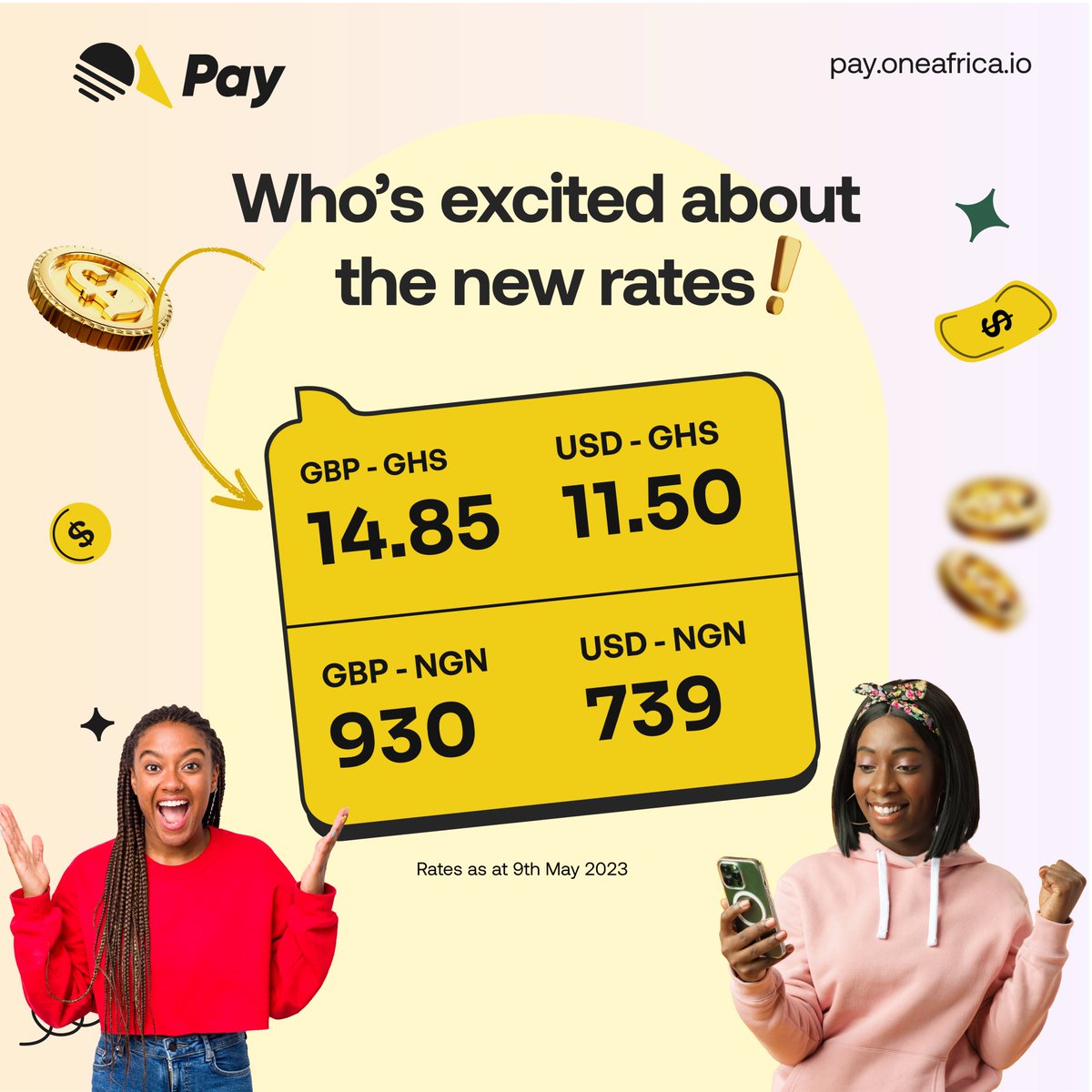 oapayco's tweet photo. Take advantage of our new exchange rates ๐ฅ
Enjoy swift, secure and fee-free transfers at ease so you don't break the bank. ๐ธ๐ฐ
Download the app on your android and apple device or visit our website now!
#OAPay #OneAfrica #BestRates #AfricanDiaspora #Currency #TransferApp https://t.co/uZicHUUaGR