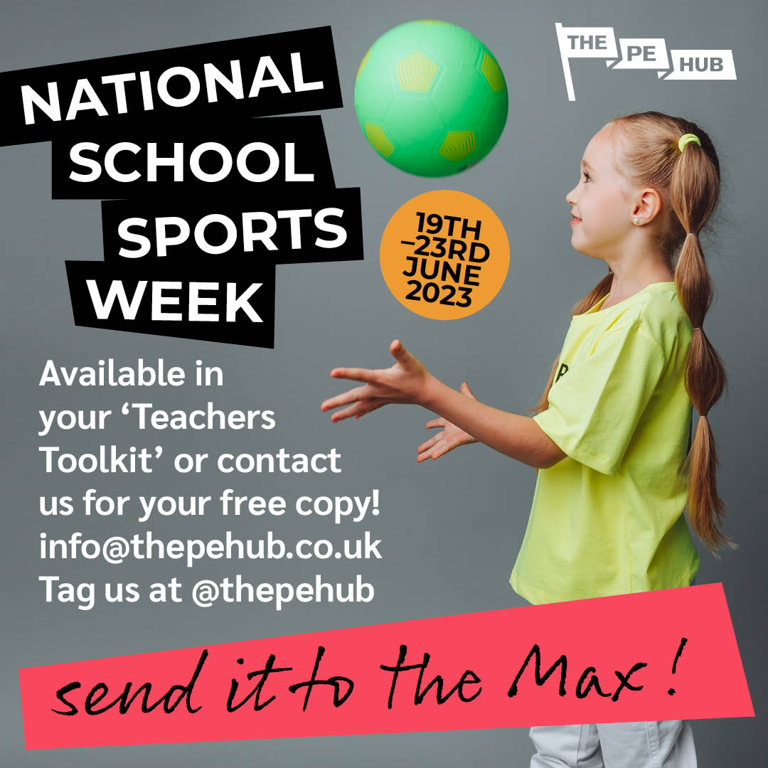 ThePEhub's tweet photo. Ready for National School Sports Week, 19th - 25th June? We have copies of our #sendittothemax challenge pack available to download via your 'Teacher Toolkit' or email us at info@thepehub.co.uk for your free copy 🙂
#PrimaryPE #NationalSchoolSportsWeek #nssw23 #thepehub https://t.co/4lFHqRfUqB