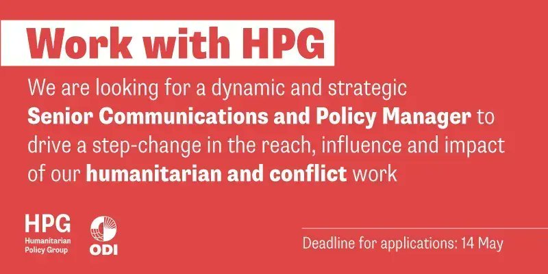 🚨 6 days left! 🚨 
HPG is looking for a Senior Communications &amp; Policy Manager.

You will be responsible for leading and delivering creative communications strategies to engage diverse audiences with our insights and ideas. 

Deadline: 14 May

Apply here: buff.ly/42UEkJJ