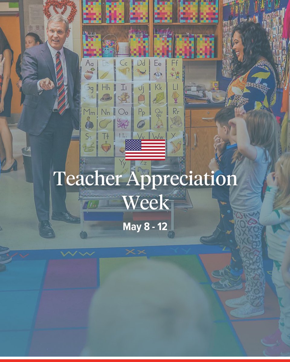 Happy Teacher Appreciation Week to the hardworking Tennesseans who go above &amp; beyond to educate our students &amp; prepare them for success beyond the classroom.

Please join me in thanking TN’s teachers for the life-changing work they do!