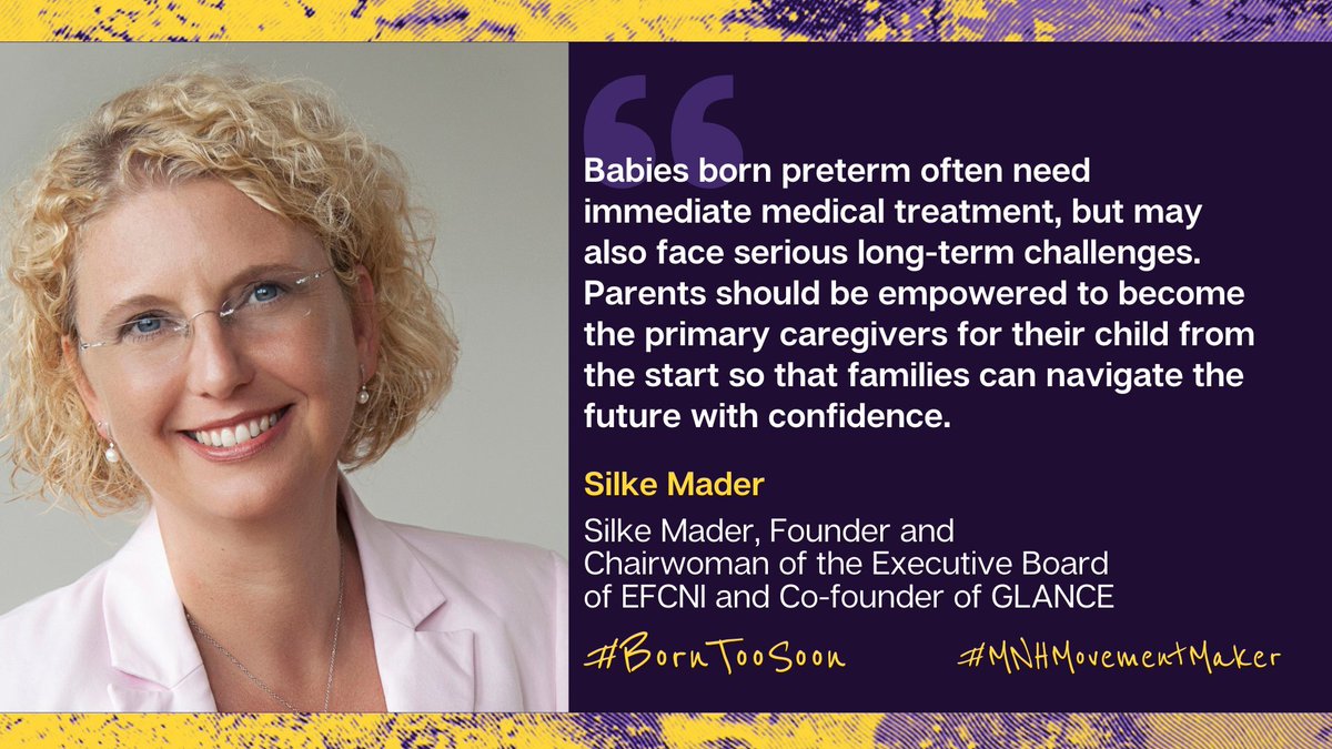Parents should be empowered as primary caregivers, says EFCNI’s Chairwoman Silke Mader, featured in the #MNHMovementMaker Campaign for the International Maternal Newborn Health Conference in Cape Town. 
Read more: imnhc2023.org  

#IMNCH2023 #Preterm 

©imnhc