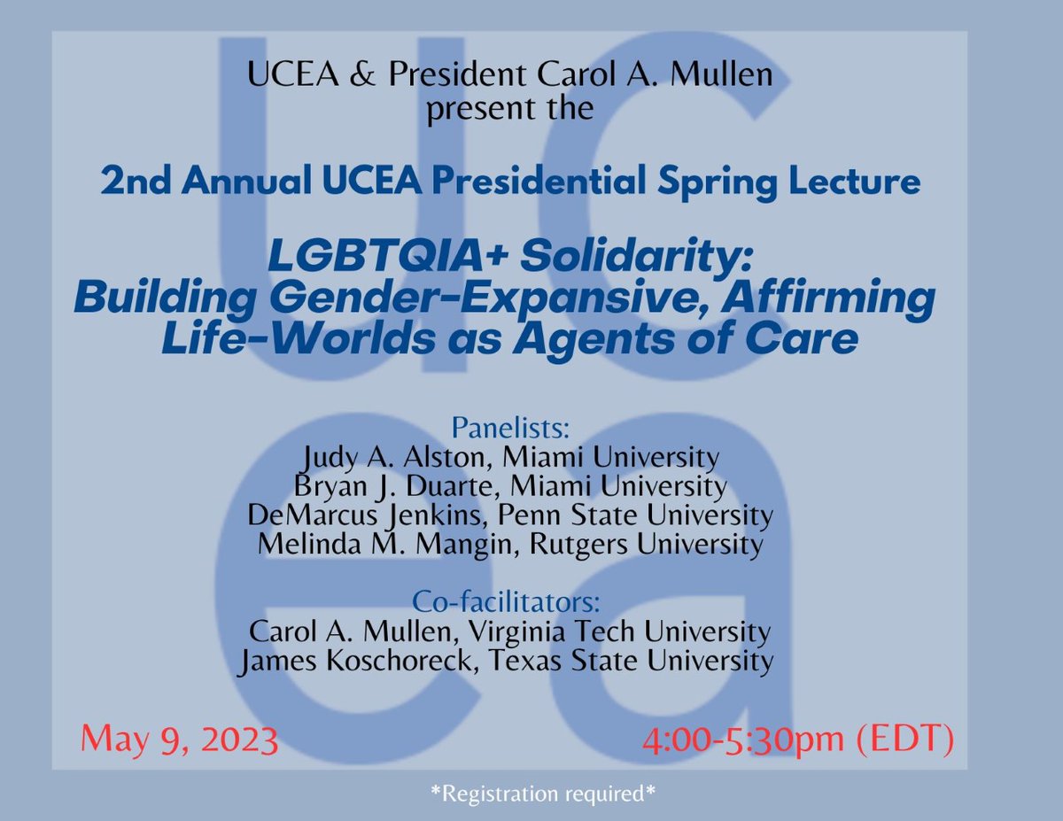 UCEA's tweet photo. TODAY at 4pm ET! Join this important discussion on creating safe, authentic &amp; more gender expansive communities in &amp; out of schools, and in higher ed. *Registration required* For more info: https://t.co/wqC6LVsVBX
#LeadershipMatters @UCEAGSC @UCEAJSN @DrMoniByrne https://t.co/1f8qiKcx5B
