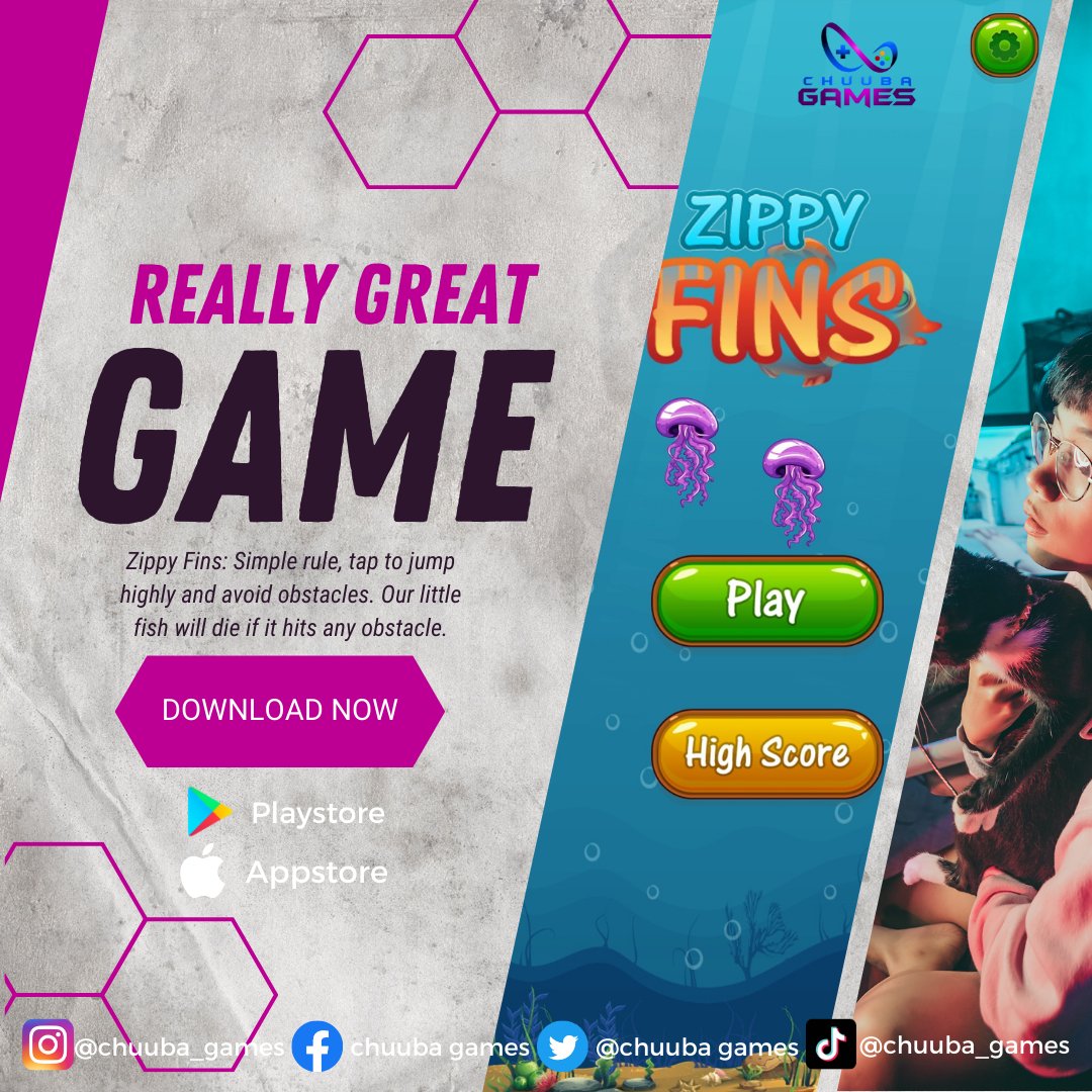 chuuba_games's tweet image. Zippy Fins: Simple rule, tap to jump highly and avoid obstacles. Our little fish will die if it hits any obstacle.

#games #mobilegames #addictivegames #chuubagames #fyp #fypシ #foryou #foryoupage