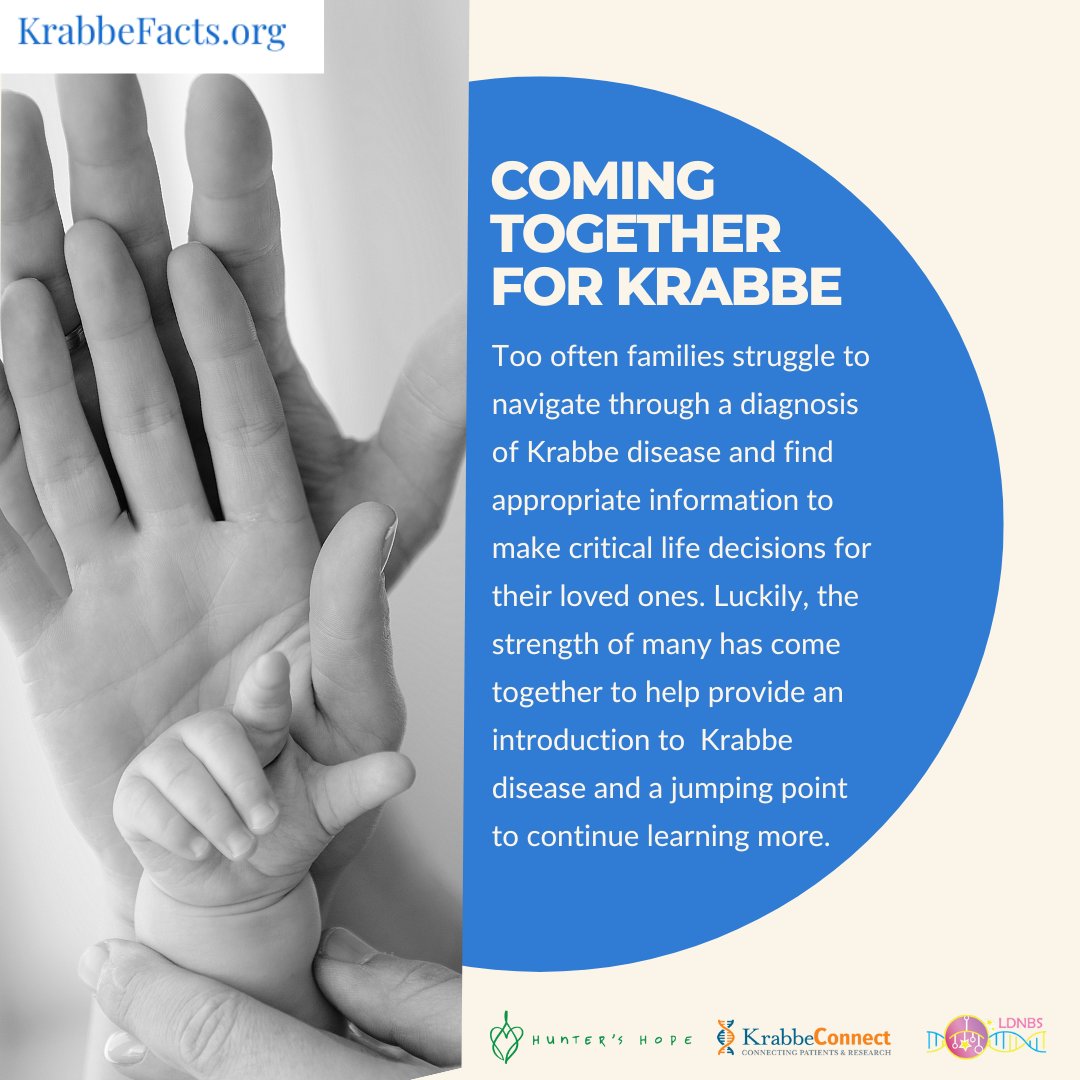 KrabbeFacts's tweet image. Too often families struggle to navigate through a diagnosis of Krabbe disease and find appropriate information to make critical life decisions for their loved ones. We'd like to help. Visit krabbefacts.org. 

@HuntersHopeFDN  @KrabbeConnect  @LDNBSAction  @ForgeBio