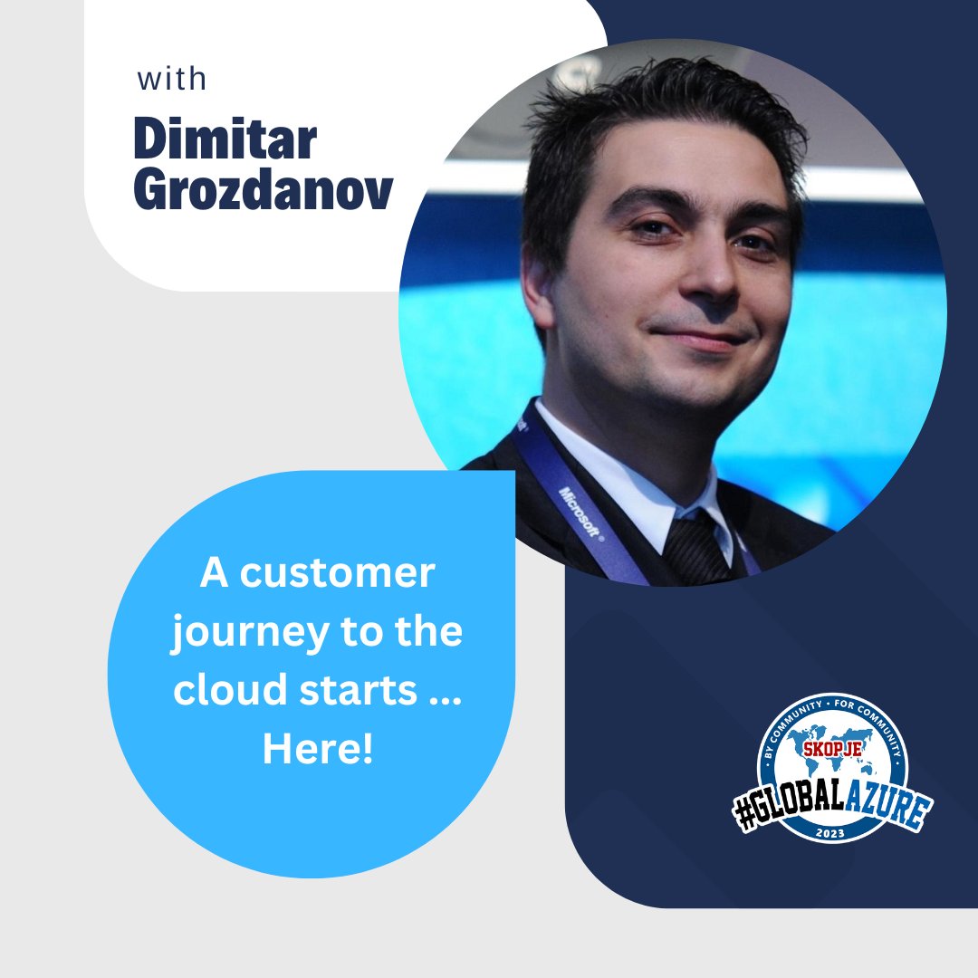 Запознајте ги предавачите на Global Azure 2023- Скопје.
Петтиот предавач кој го претставуваме е Димитар Грозданов, Solution Architect, Trainer, Azure MVP. 

Резервирајте си место на настанот: bit.ly/41X2dQ8.