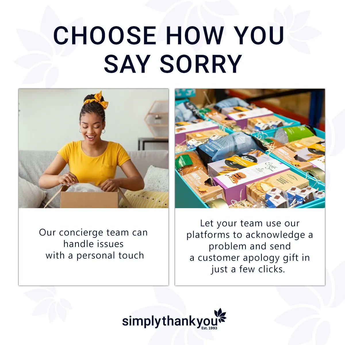 stycorporate's tweet photo. Looking to make things right with your customers? Choose how you say sorry with our concierge team's personal touch. And now, with our platform, your team can acknowledge any issues and send a customer apology gift in just a few clicks. #customerservice #apologise #conciergeteam https://t.co/Qsg3b0HHw4