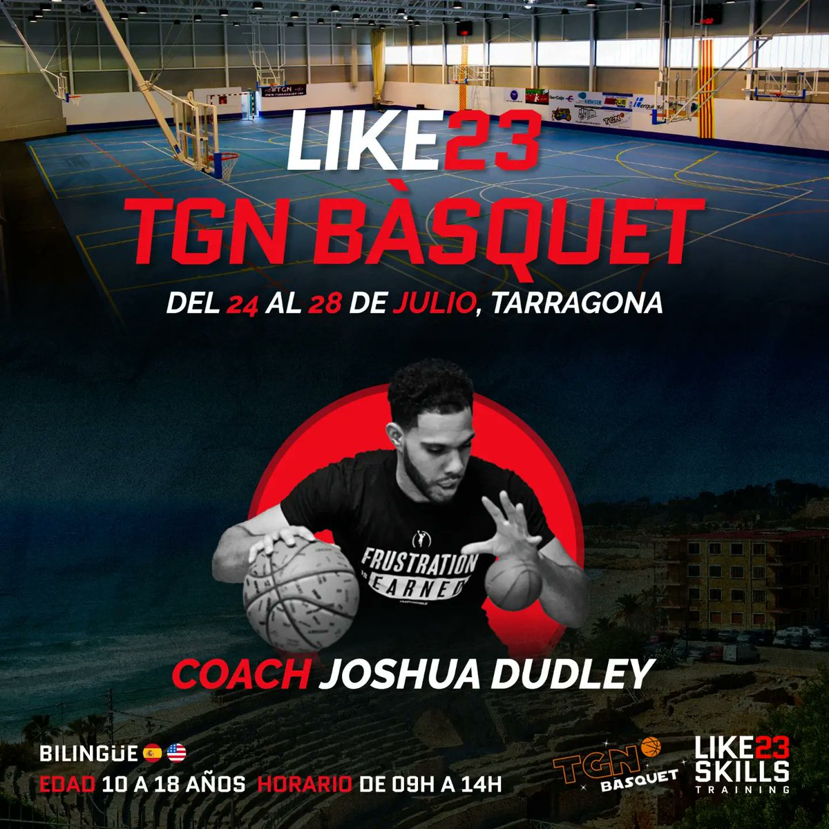 Felices de anunciar una nueva edición de LIKE23 SKILLS TRAINING ❤

1ª edición del  LIKE23 TGN Basquet 🌟

🗓Cuando:Del 24  al 28 de julio
📍Donde: TGN Básquet,Tarragona
⛹️‍♂️⛹️‍♀️Edades: De 12 a 18 años (cupos limitados para mejores de 12 años) 
🇺🇸 Entrenador: Coach Josh Dudley