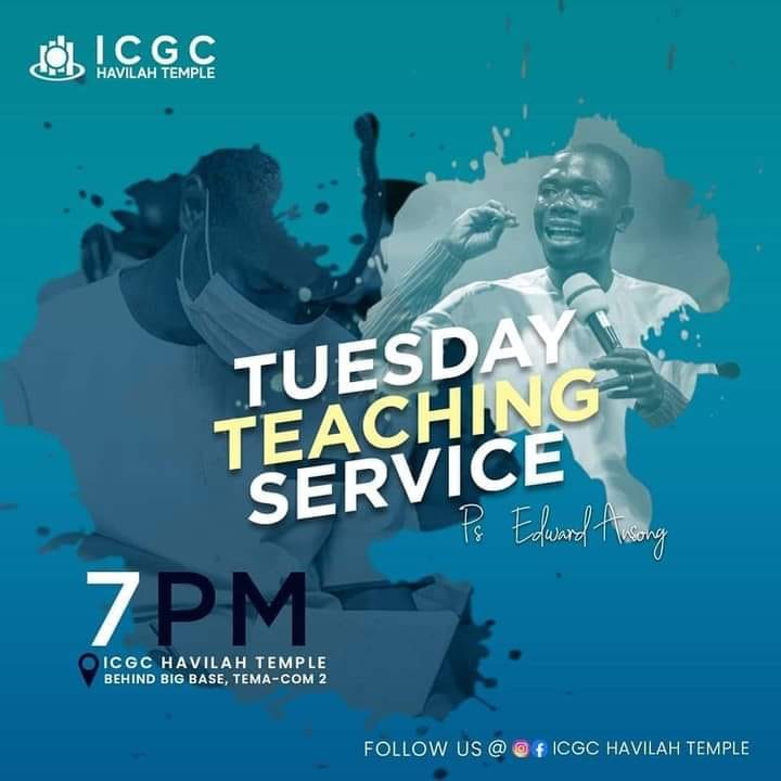 ICGCHAVILAHTEM1's tweet photo. Our Tuesday Teaching Service with Pastor Edward Ansong comes off today at 7pm. We look forward to the great insights we'll gain from today's teachings.  Please don't miss out. 

#TeachingService 
#HavilahTemple 
#gathering
#WeAreICGC https://t.co/QzK7mcudPh