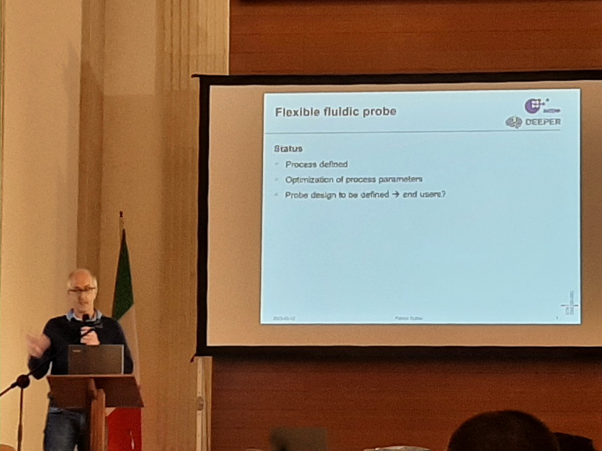 ProjectDeeper's tweet photo. Patrick Ruther from #IMTEK
@UniFreiburg introduces microfluidivs integration in optical fibers for workpackage 3 "Depth-resolved implantable optrode" #Neurophotonics @PhotonicsEU @Photonics21 @APuigCentelles https://t.co/povcVVddNO