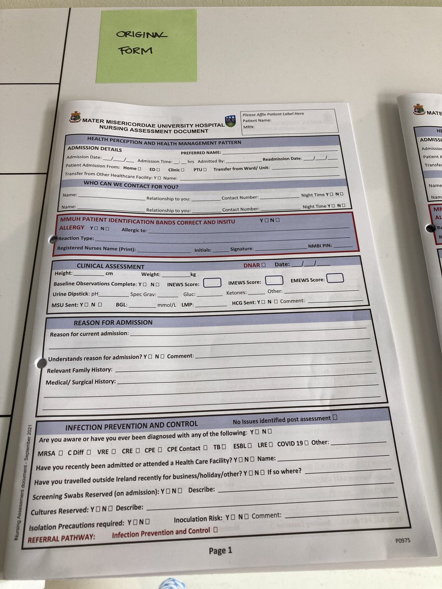 mapflynn's tweet photo. Fabelous codesign project ⁦⁦@MaterNursing⁩ innovation reducing nursing assessment document from 19 to 5 pages - releasing time to care 👏👏 ⁦@NurMidONMSD⁩ ⁦@GSGerShaw⁩ ⁦@SuzanneDempsey5⁩ ⁦@ProgrammeSpark⁩ https://t.co/QZ8j1UzQGK