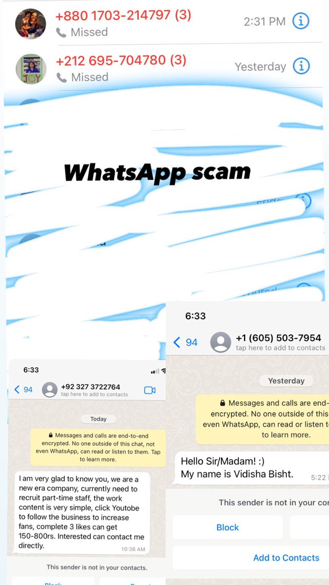sonamthecoder's tweet image. Are we secure enough over WhatsApp ???? 
Am I be the only one  getting suspicious missed calls and messages on #WhatsApp from international numbers?
Beware, it's a fraud! @WhatsApp #whatsappsecurity @Meta @Apple @Cyberdost #cybercrime #scam #whatsappcallscam #Scam_Alert