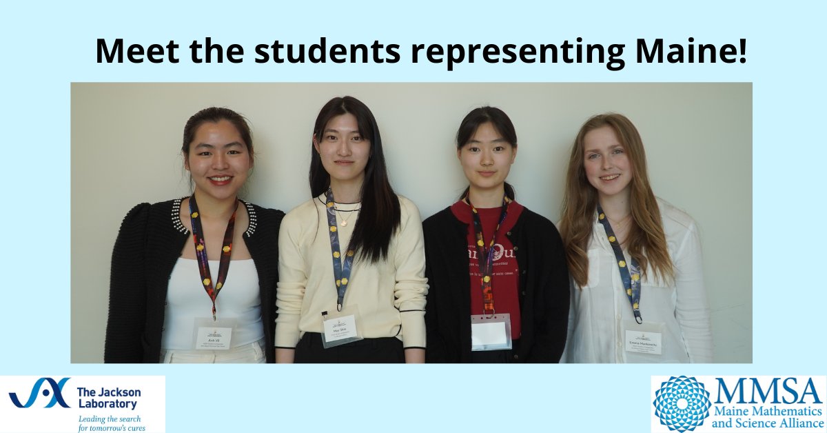 We're excited to announce 4 Maine students will represent their state at the International Science Fair '23 in Dallas, Texas! Let's welcome Emma, May, Jiwon, and Anh. Congratulations on making it to the biggest science fair in the world! #MErepresent #ISEF2023 @jacksonlab