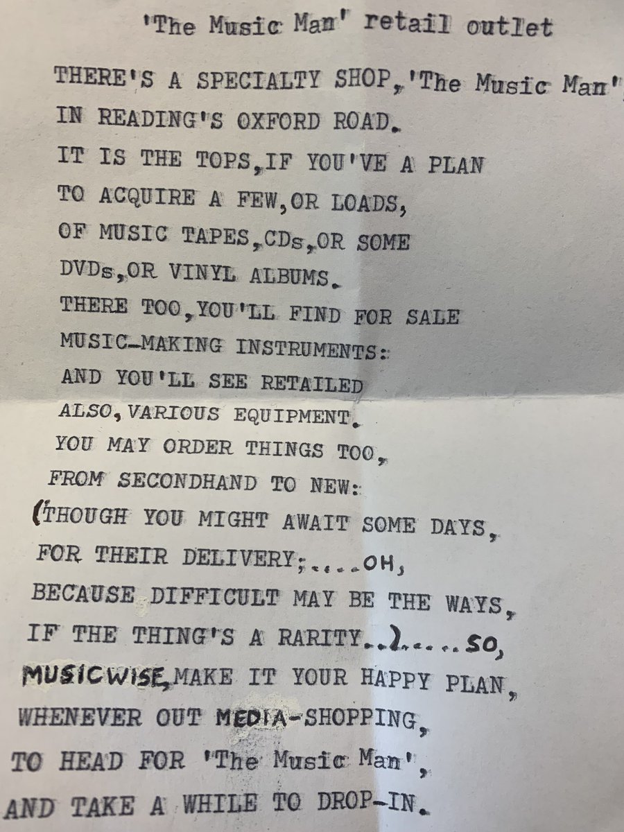 MusicManReading's tweet image. It’s not often someone gives me a type written letter about the shop 😂