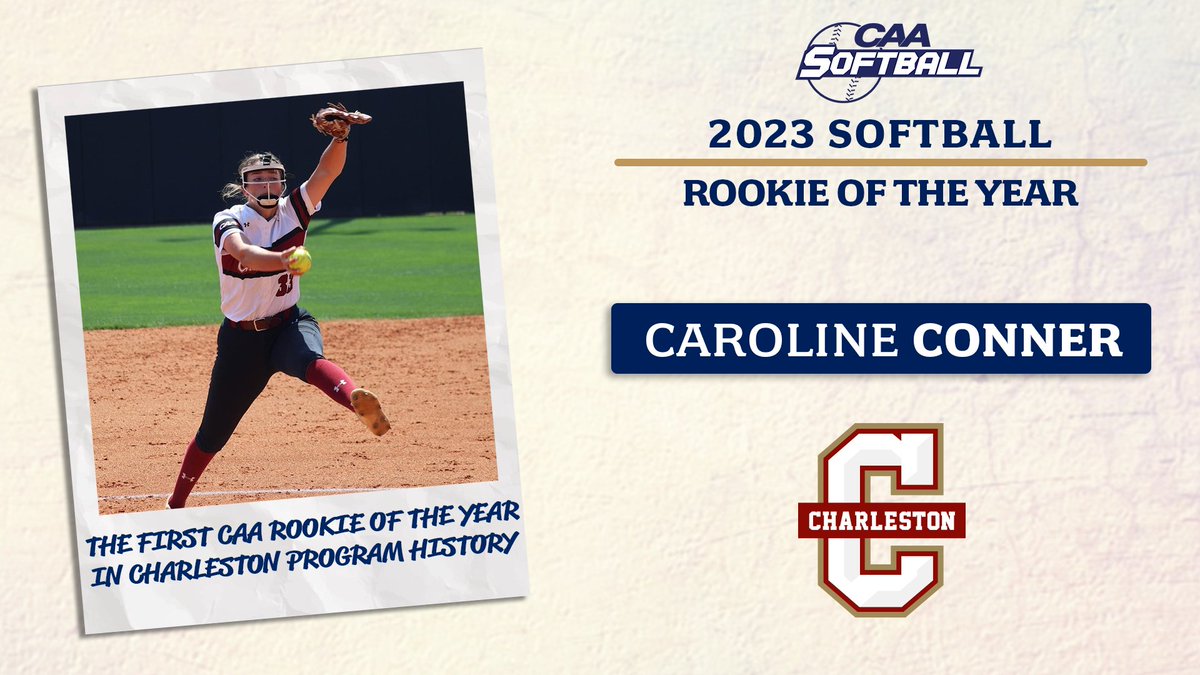 🥎 2023 #CAASports Softball Rookie of the Year

<a href="/CofCSoftball/">Charleston Softball</a>'s Caroline Conner posted a 9-8 record in the circle while going 7-4 in conference play

She is seventh in the CAA with a 2.93 ERA and bettered the mark to 1.73 in league competition

➡️ bit.ly/3HPRX4L