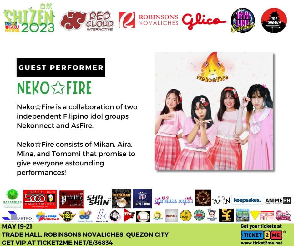 Asfire_ph's tweet photo. Hello everyone! 👋
NEKO☆FIRE will perform at AIDORU CONCERT on Pinoy Otaku Festival: Shizen 🌿. Watch us on May 21 at Robinsons Novaliches.
🎟️: https://t.co/7f91Y1uma5 | https://t.co/dXfDZQVMS8
Kitakits! 💖
#ASFIREph #NEKONNECT #NEKOFIRE #PinoyOtakuFestival #POFShizen #POF2023 https://t.co/0nlxqthlbI