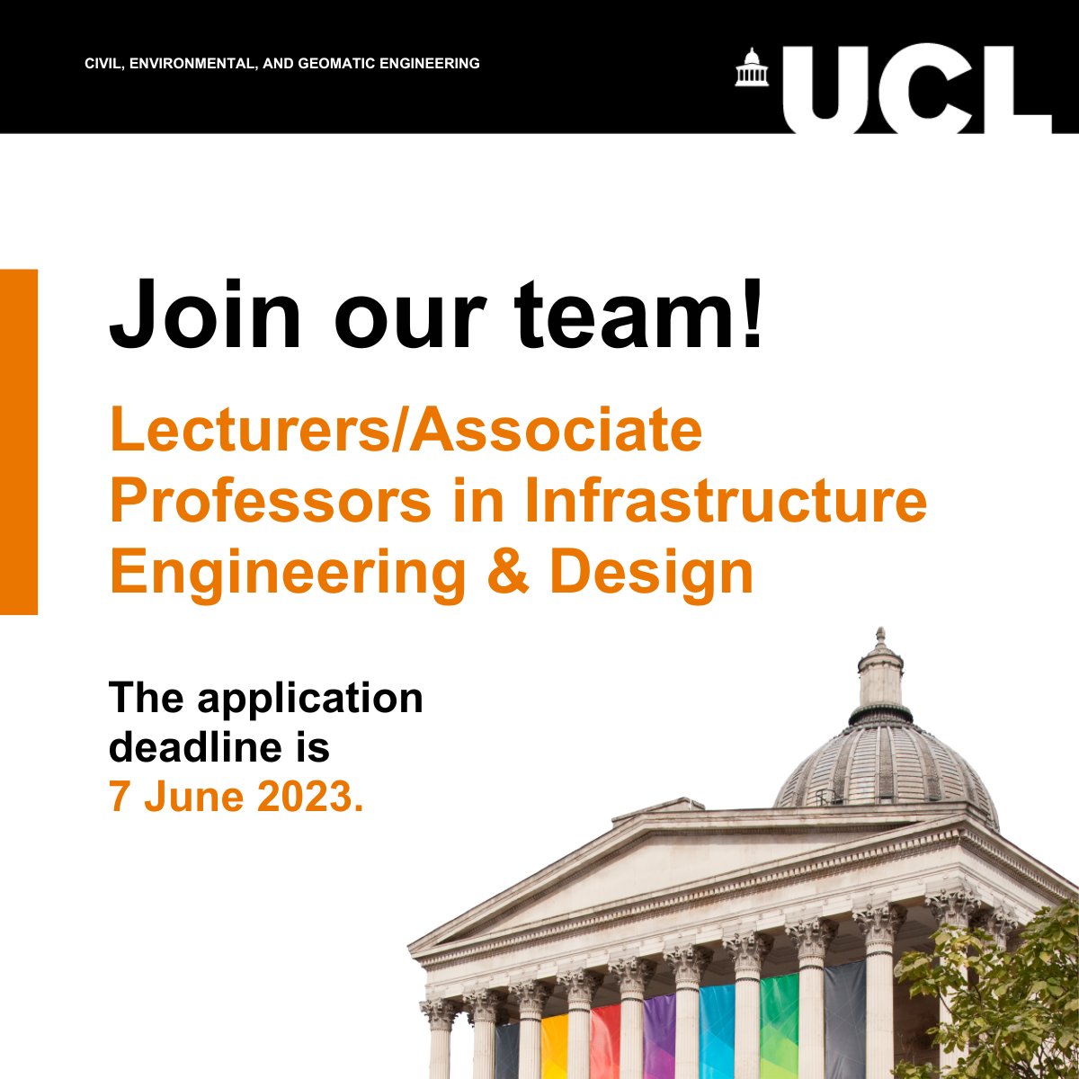 Ready to join one of UK’s top universities? We are hiring four Lecturers/Associate Professors in Infrastructure Engineering & Design to join our team and deliver ground-breaking research and education in infrastructure engineering and design. Apply now: bit.ly/3B8CPeT