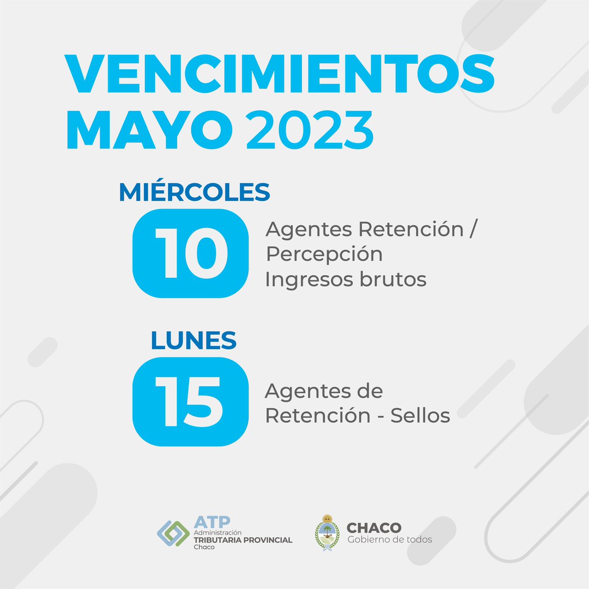 ChacoAtp's tweet photo. 📅 VENCIMIENTOS DEL MES DE MAYO

Conocé los medios de pago habilitados desde nuestra página web: https://t.co/hkyWgFp0gE 🤳 https://t.co/PtVKGbmvx6