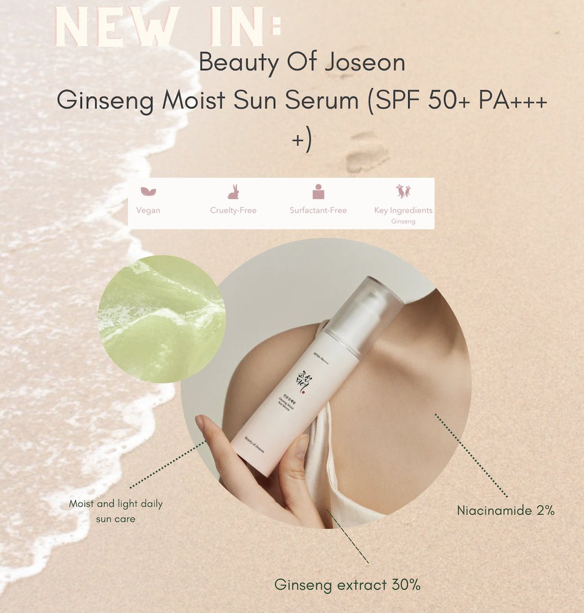 NEW IN from Beauty Of Joseon: Ginseng Moist Sun Serum- Moist and Light Daily Sun Care #spf #kbeauty #Sunscreen find on songofskin.com