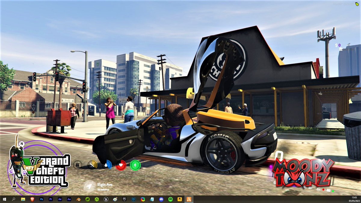 moodytoonz247's tweet photo. When you enter the Lawless #GTA5 world you have to keep an eye on your shit at all times, even when getting a bite to eat, Specially when your whip hot ASF.. #themodzsquad str8 out of the #moodyverse #nft #skillybagz reppin @chillingchiliz #gta5 #server #3d asset by @TheModzKids https://t.co/n0k7zDD2mr