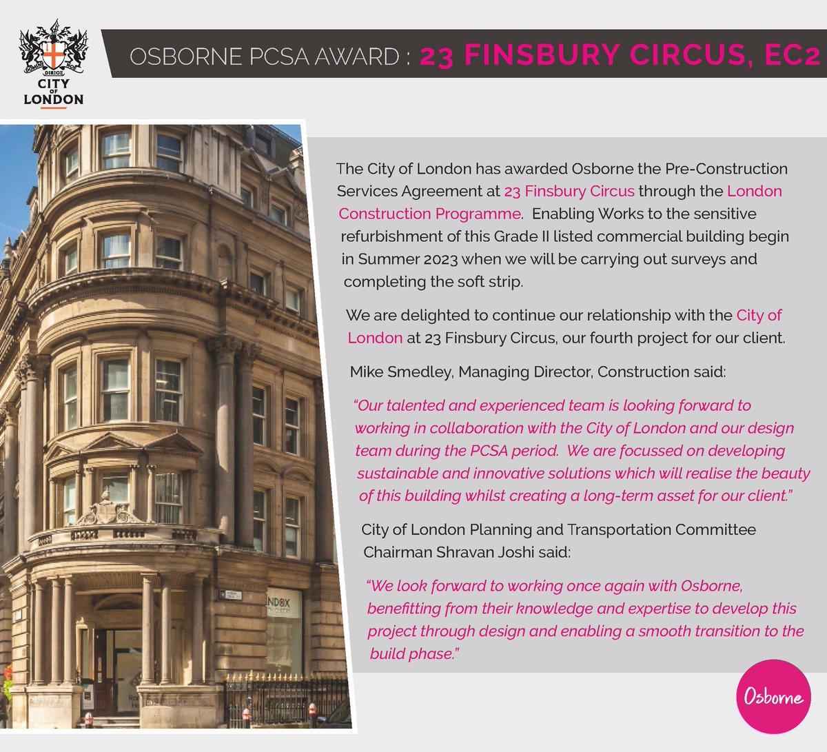 OsborneNews's tweet photo. Finsbury Circus PCSA Award @cityoflondon #LCP #LondonConstructionProgramme #FinsburyCircus https://t.co/m3JtIjwotS
