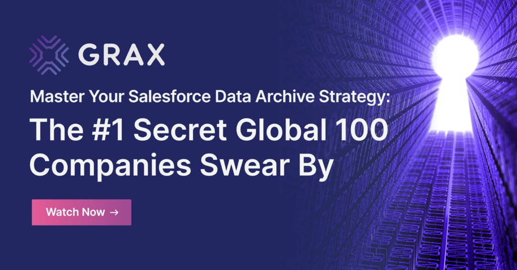 Master #Salesforce data archiving - reduce costs, increase performance, ensure compliance, and optimize your data strategy. . Learn more in this on-demand webinar: getgrax.co/3VhOXDL #DataArchiving #DataStrategy