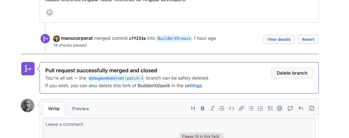 debug_mode's tweet photo. I am so happy that my first Pull Request (a minimal one)  to @QwikDev is merged. 

https://t.co/3xkE9wtQvC 

I am excited to contribute more to #qwikdev . My 1st article is coming tomorrow! 

#qwikIndia #web  ♥️  cc @mhevery @shai_reznik https://t.co/0RBkQVH9Qt