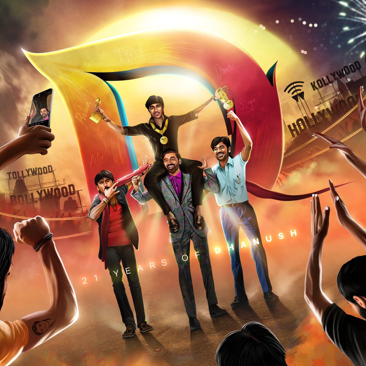 Dir_Lokesh's tweet photo. Happy to launch #21MajesticYrsofDHANUSH Common DP 
Best wishes @dhanushkraja sir🤗

Design by @IamArjun_KGM https://t.co/itdiE7JXeV