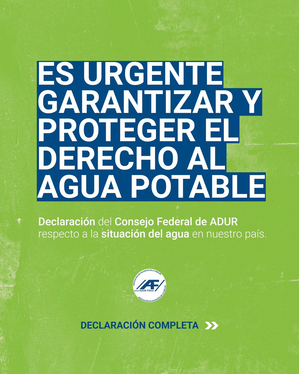 adur_udelar's tweet photo. #Urgente‼️ 
Nos pronunciamos ante problematica de #aguapotable. 

Es de carácter urgente garantizar y proteger el derecho al agua potable para toda la población. 

#derechoalaguapotable #agua https://t.co/0JphkhpUqy