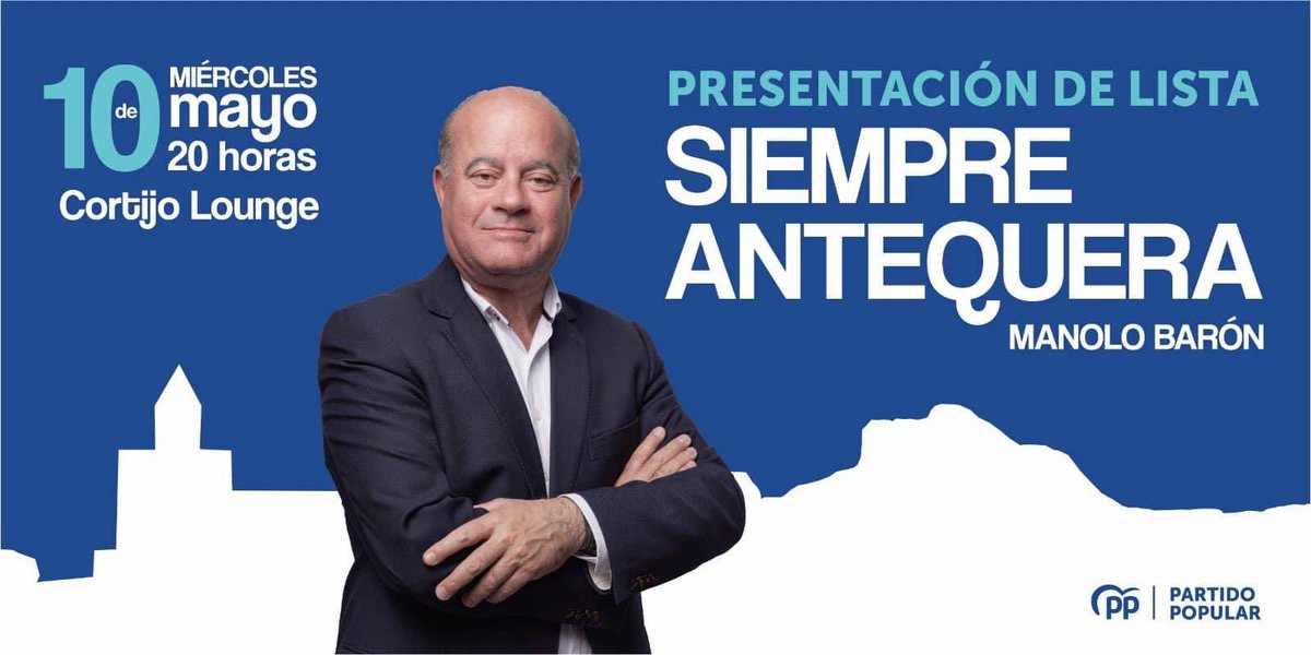 💙 MAÑANA MIÉRCOLES…
Acto de Presentación de Lista de la candidatura de #SiempreAntequera, con nuestro candidato <a href="/manolo_baron/">Manolo Barón 🇪🇸</a> 

🔹En el Cortijo Lounge
🔹A las 20.00h

¡¡Te esperamos!!

#SiempreAntequera