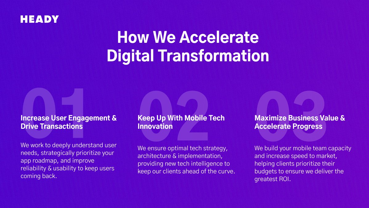 makeitheady's tweet photo. At Heady, we donβt sell β we solve.
Everything we do is in service of creating (and maintaining) digital products that solve for our clientsβ biggest challenges.
Learn more about how we accelerate digital transformation at https://t.co/Wv9Zodr2QV
#digitalproducts #webuildapps https://t.co/Ks847cFJpF