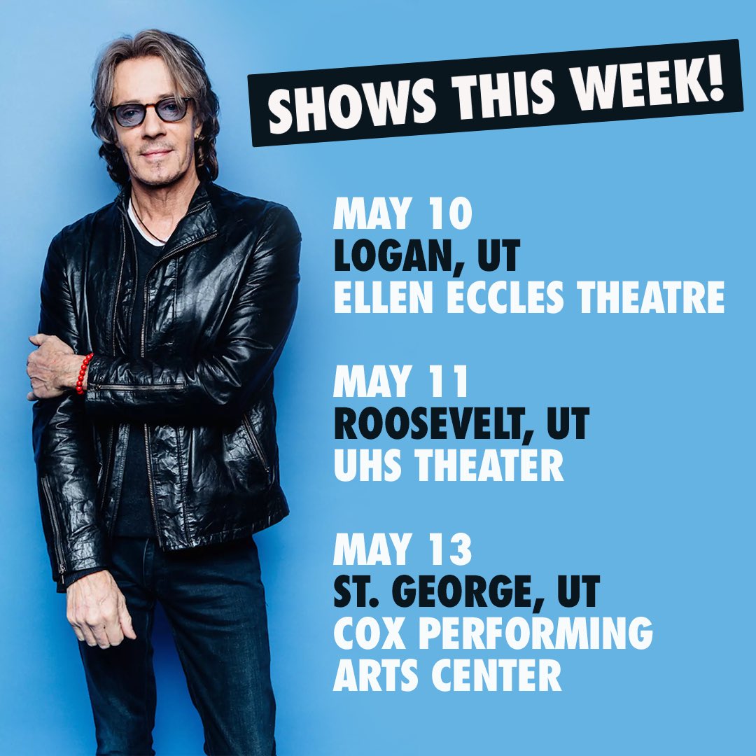 rickspringfield's tweet image. This week’s shows! Visit rickspringfield.com/concerts for all upcoming tour date and ticket info.
-
May 10
Logan, UT
Ellen Eccles Theatre
-
May 11
Roosevelt, UT
UHS Theater
-
May 13
St. George, UT
Cox Performing Arts Center