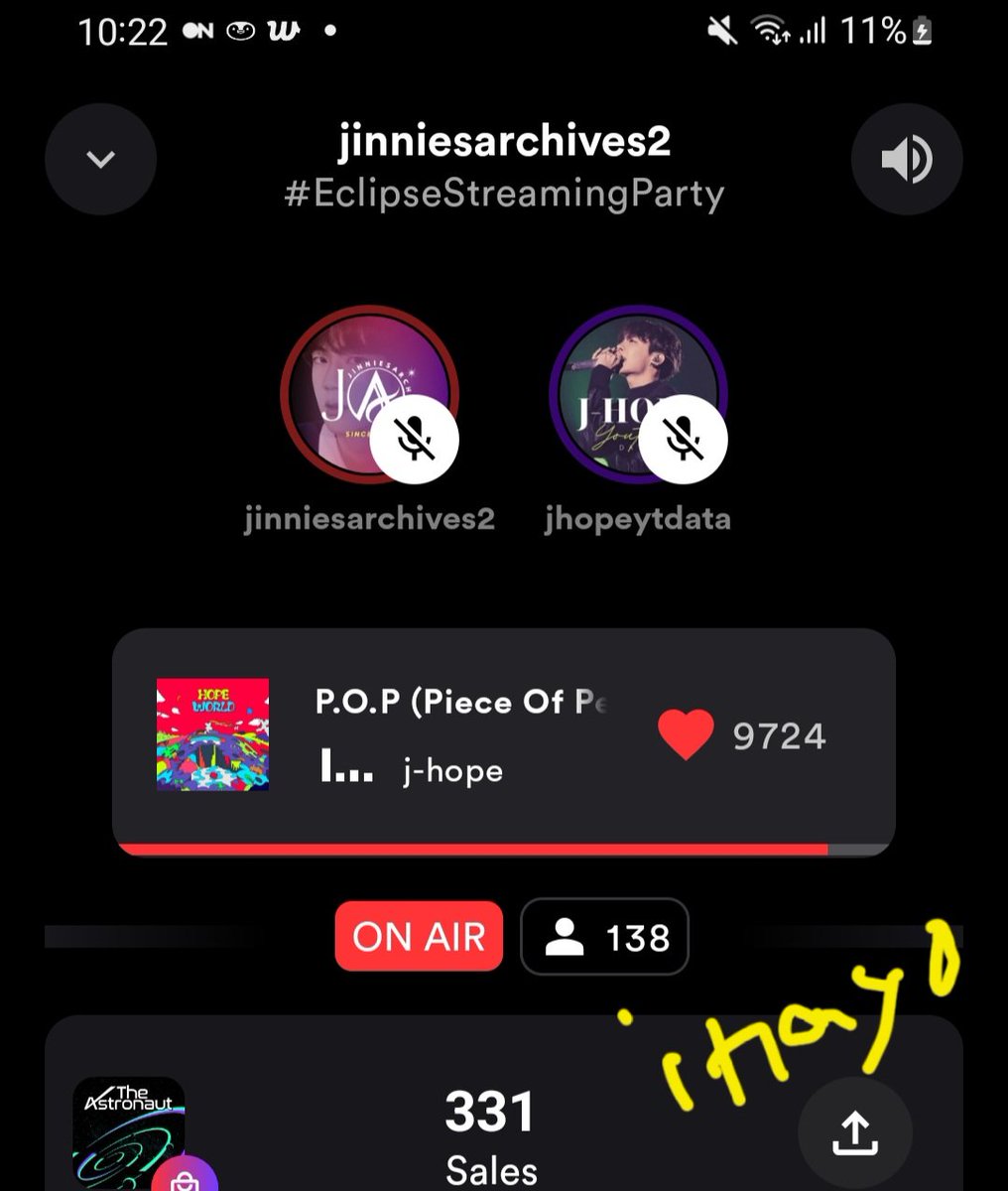inayo14's tweet photo. @JhopeJapan @jhopeytdata @jinniesarchives ใใใใจใใใใใพใใ
ๅๅ ใใพใ๐
#EclipseStreamingParty
#TheAstronaut by #Jin
#on_the_street by #jhope
@BTS_twt ๐๐น๐ค๐ฟ๐ https://t.co/mQbNKVf5Xx