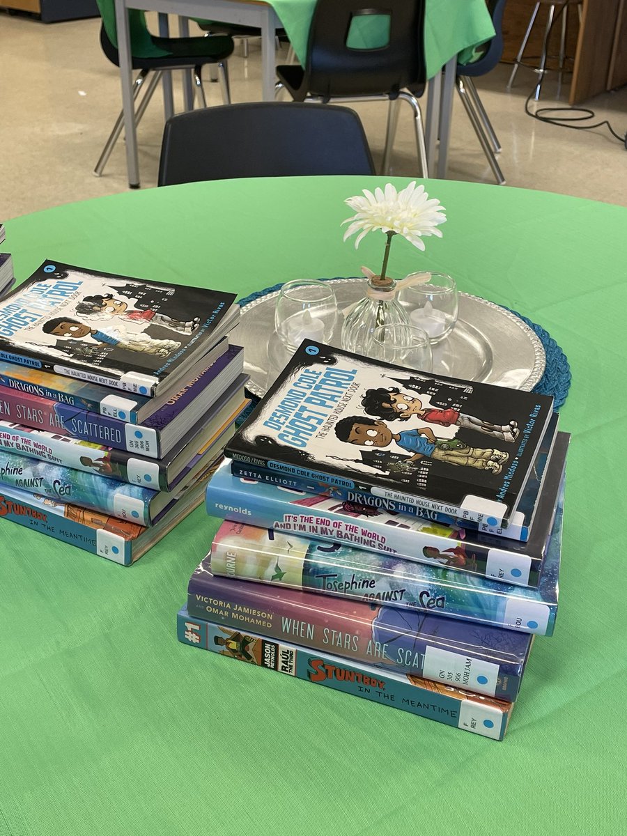 Getting ready for a Grade 4 Book Tasting in preparation for literature circles!