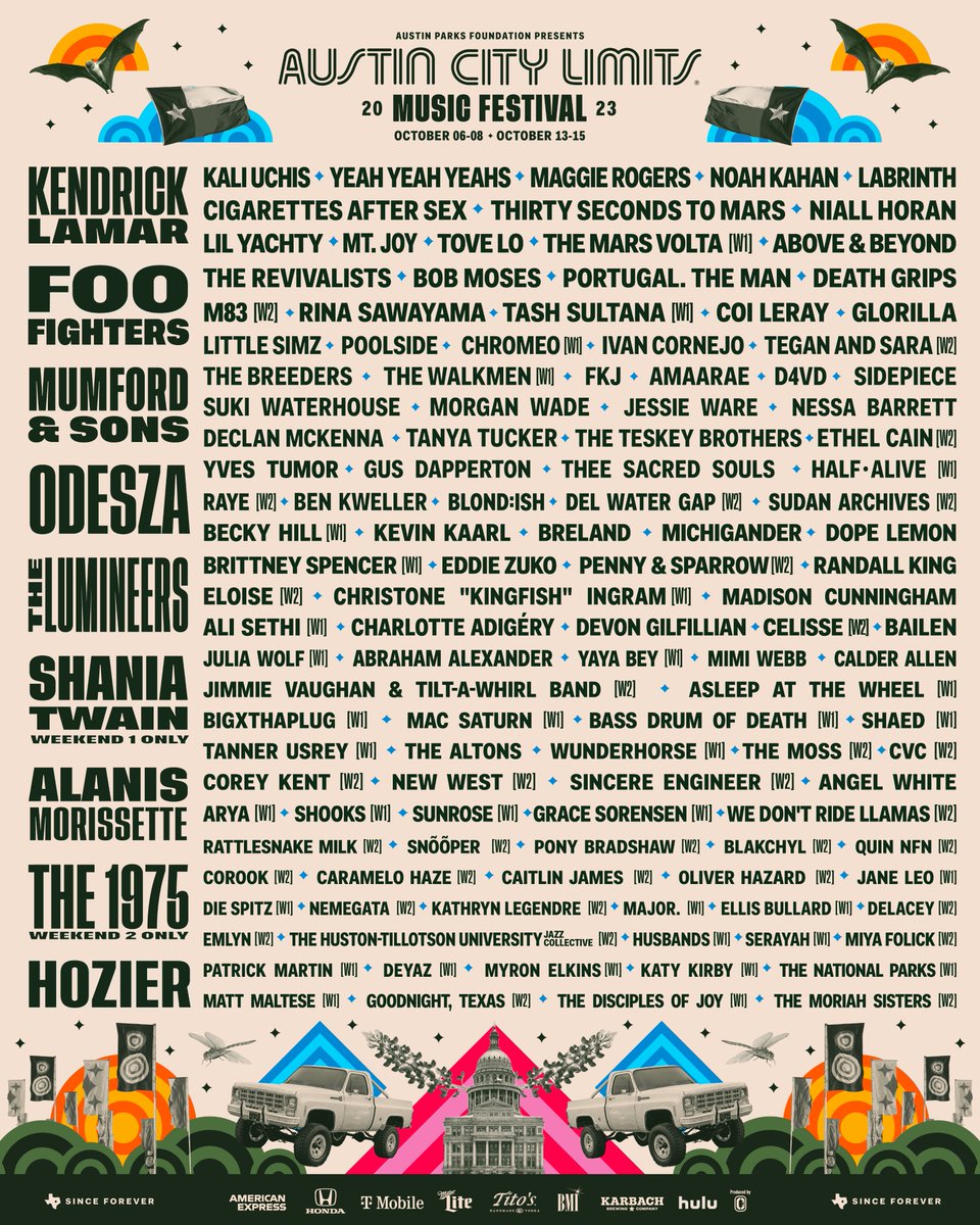 Your 2023 Lineup 🤘 3-Day Tickets go on sale TODAY at 12pm CT. New this year! No surprises at checkout—all fees & shipping costs are included upfront. aclfest.com