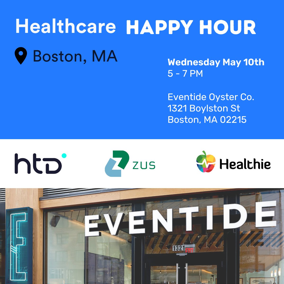 Healthie (@gethealthie) on Twitter photo What does your calendar look like this Wednesday, May 10th?
Join <a href="/healthtechdev/">HTD Health</a>, <a href="/ZusHealthHQ/">Zus Health</a> , and <a href="/GetHealthie/">Healthie</a> for a happy hour event at Eventide Oyster Co. from 5-7 pm and connect with all of your favorite local health techies!
Register here:
lnkd.in/eYYg2msZ What does your calendar look like this Wednesday, May 10th?
Join <a href="/healthtechdev/">HTD Health</a>, <a href="/ZusHealthHQ/">Zus Health</a> , and <a href="/GetHealthie/">Healthie</a> for a happy hour event at Eventide Oyster Co. from 5-7 pm and connect with all of your favorite local health techies!
Register here:
lnkd.in/eYYg2msZ