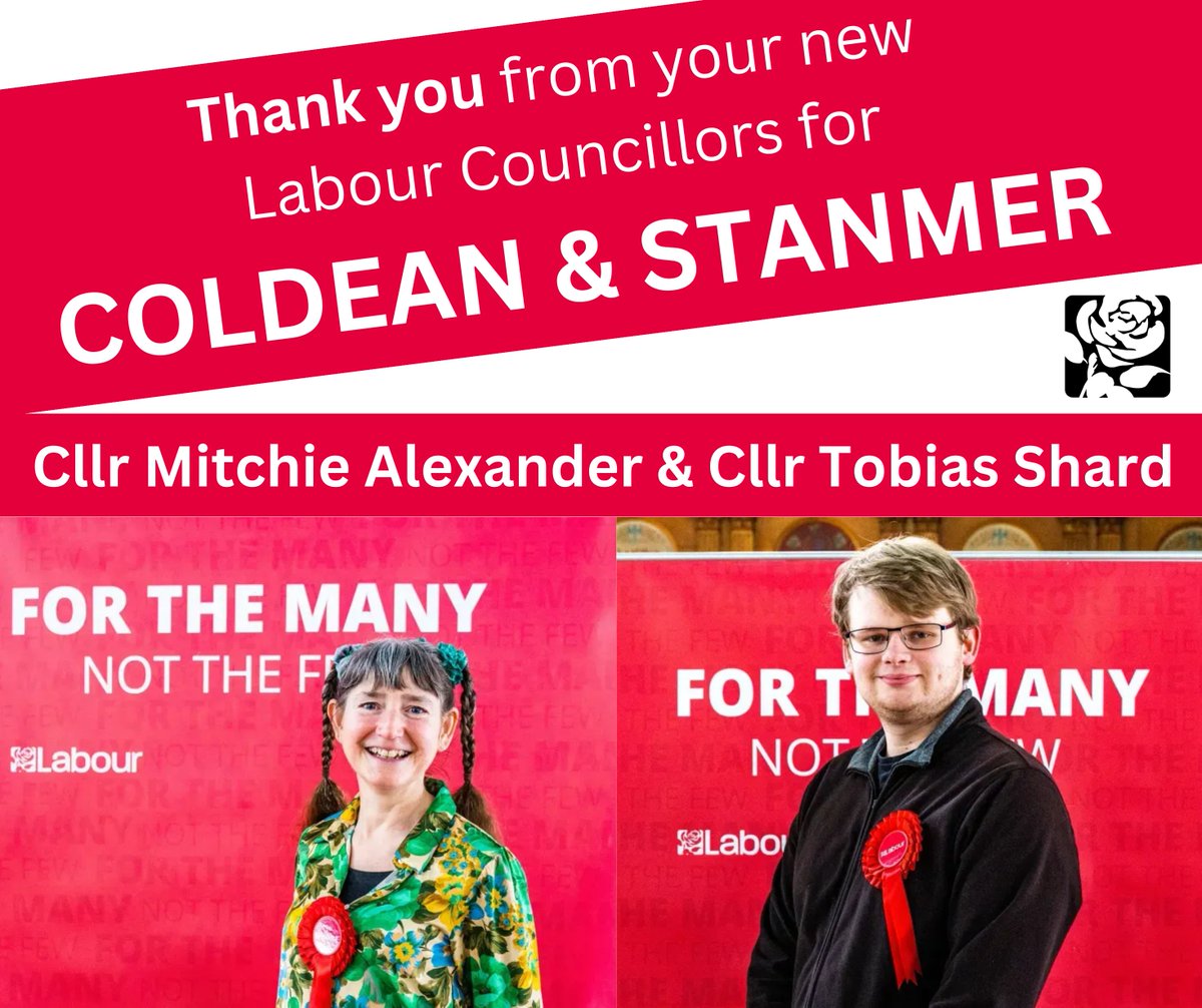 Introducing your new <a href="/bhlabour/">Brighton & Hove Labour Party</a>
councillors for #Coldean &amp; #Stanmer ward:

🌹 Cllr Mitchie Alexander
🌹 Cllr <a href="/tj_sheard/">Tobias Sheard</a> 

Both are very grateful for your support and to have been elected, and will work hard for all residents!🙏