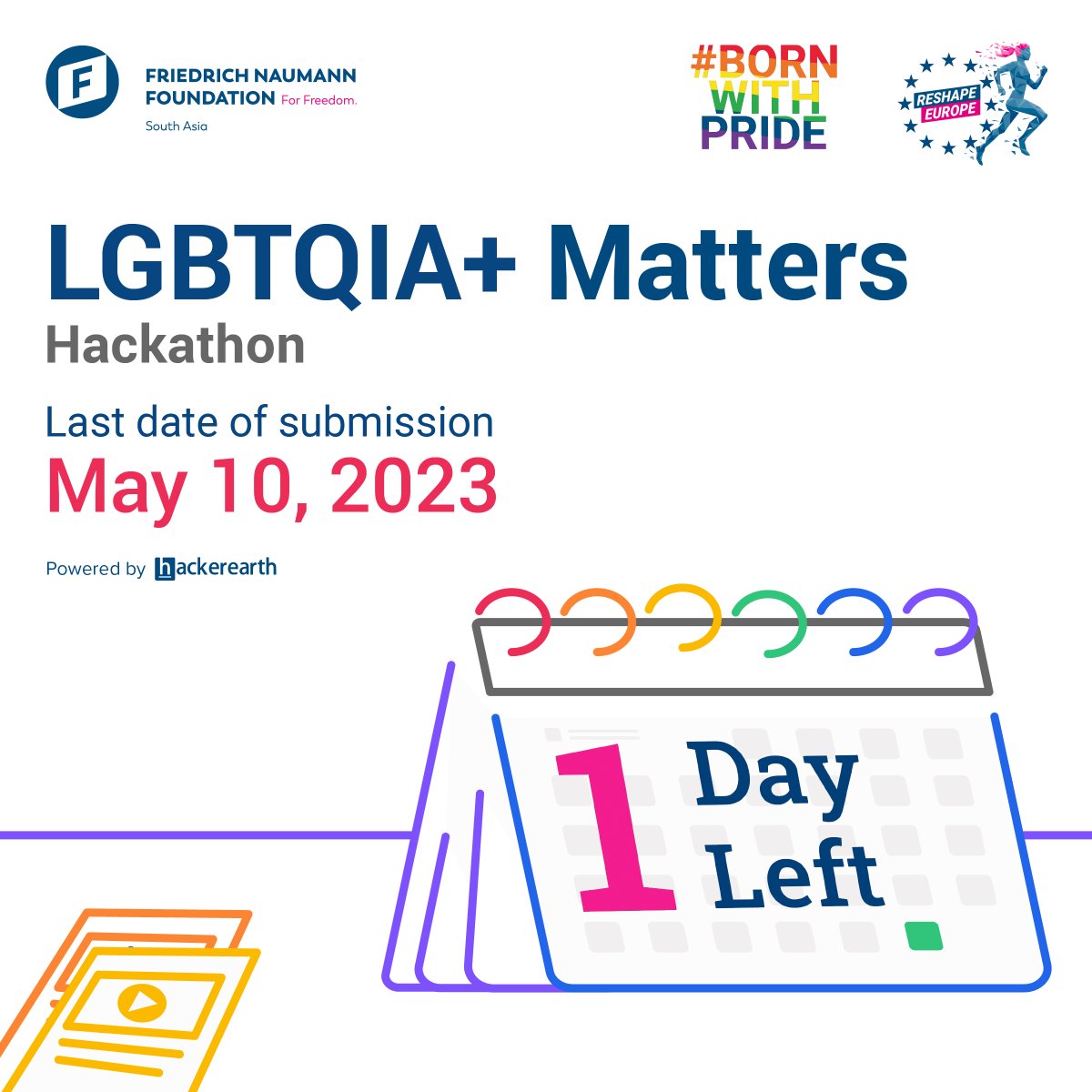 fnfindiaoffice's tweet photo. Last chance to submit your innovative solutions for the LGBTQIA+ Matters Hackathon! Don't miss out on this opportunity to collaborate and make a positive impact. Only one day left until the deadline. #reshapeeurope #lgbtqiaplusmatters #BornWithPride https://t.co/gaZPG26IrI