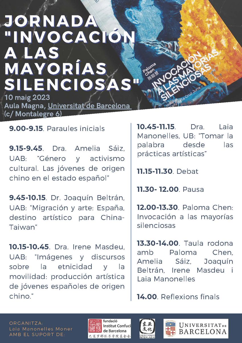 y hoy
mi voz ya no tiene color 
mi voz ya no tiene historia 
nadie sabe de dónde vengo 

Palabras de <a href="/chen_paloma/">陈Paloma 🇵🇸 Free Palestine</a>.
No os perdáis mañana la jornada organizada por Laia Manonelles, en colaboración con <a href="/ConfuciBCN/">Fund. Institut Confuci Barcelona - FICB</a> <a href="/InterAsia_UAB/">Grupo de Investigación InterAsia</a> <a href="/UniBarcelona/">Universitat de Barcelona</a>