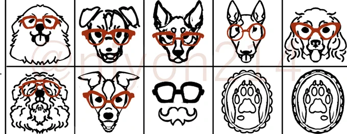 デザフェス合わせでフレークシールを作ろうと思いまして…… 犬と眼鏡です。かわいいもんができる気がしている #デザフェス57  #巨犬と老眼鏡