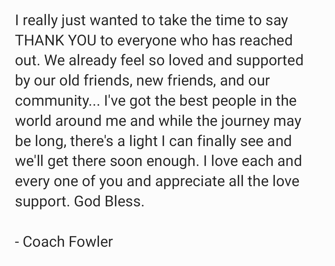 coach_fowler63's tweet image. An explanation for the past month and really just want to say thank you to everyone. My family is so loved and I hope you know we love you all back. Looking forward to being healthy and disease free this winter and hanging out with as many of you as I can. Much love ❤️