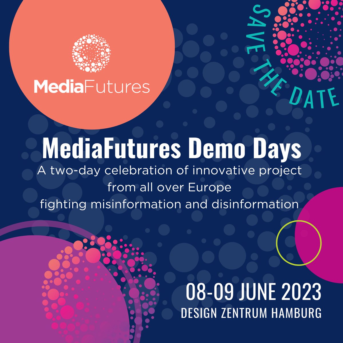 MediaFuturesEU's tweet photo. 👥 Panels &amp; keynotes, local and European initiatives presentations, social moments ... The #MediaFutures event will foster synergies among #artists &amp; #startups, cultural &amp; business partners, and public:  https://t.co/dtXPDCXMMJ 
📆 8 - 9 of June 2023 | Design Zentrum Hamburg. https://t.co/YkA4vwk3tI