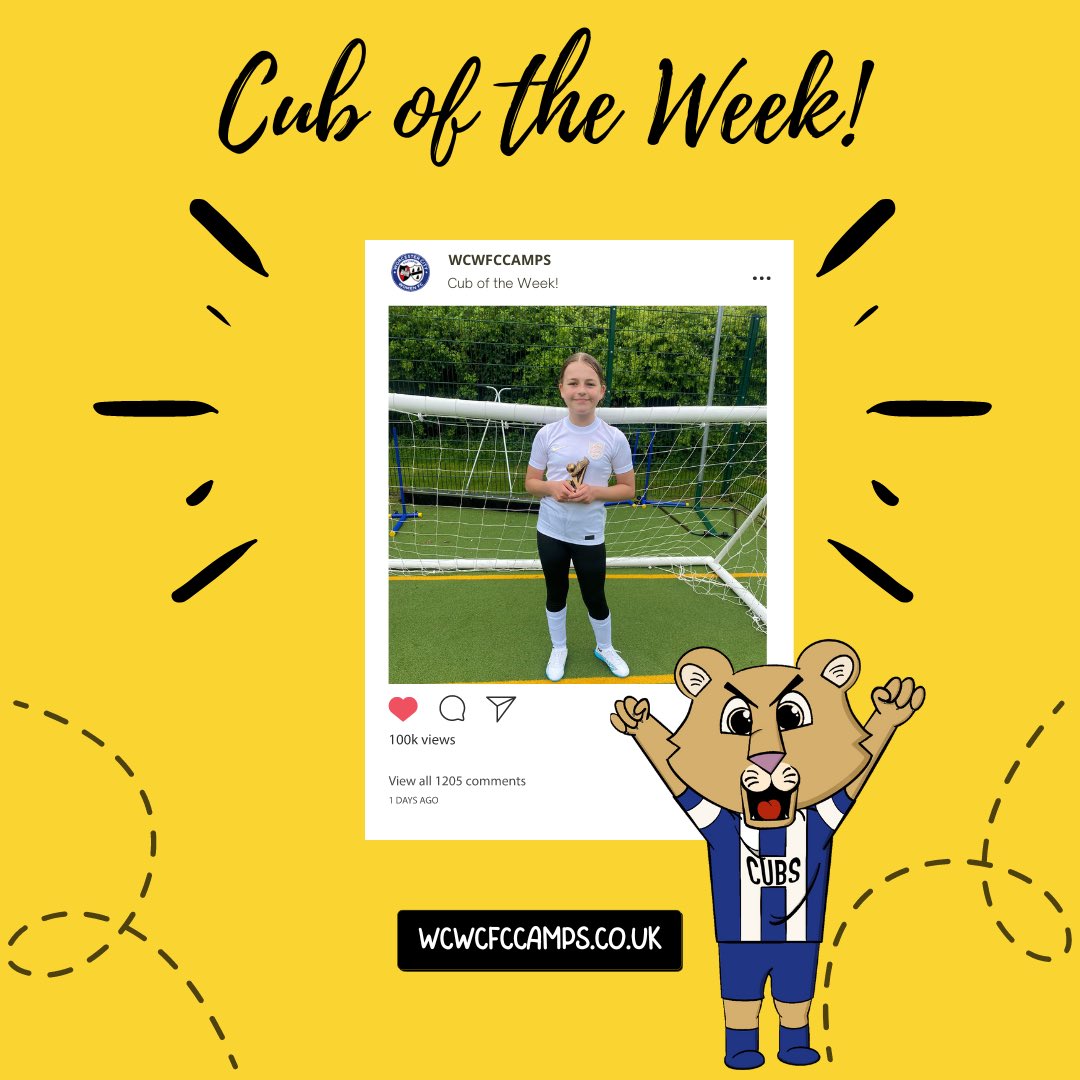 WCWFCcamps's tweet photo. Now Cub Club is back up and running, we can officially share our Cub of the Week winners for the last few sessions!⚽️🦁

A huge congratulations to our winners, we are proud of your work ethic and skills you have been showing off 👊🔥

#LaFamilia #CubClub #WCWFC #RISE  
💙🤍💛 https://t.co/ZSEnzxBiFN