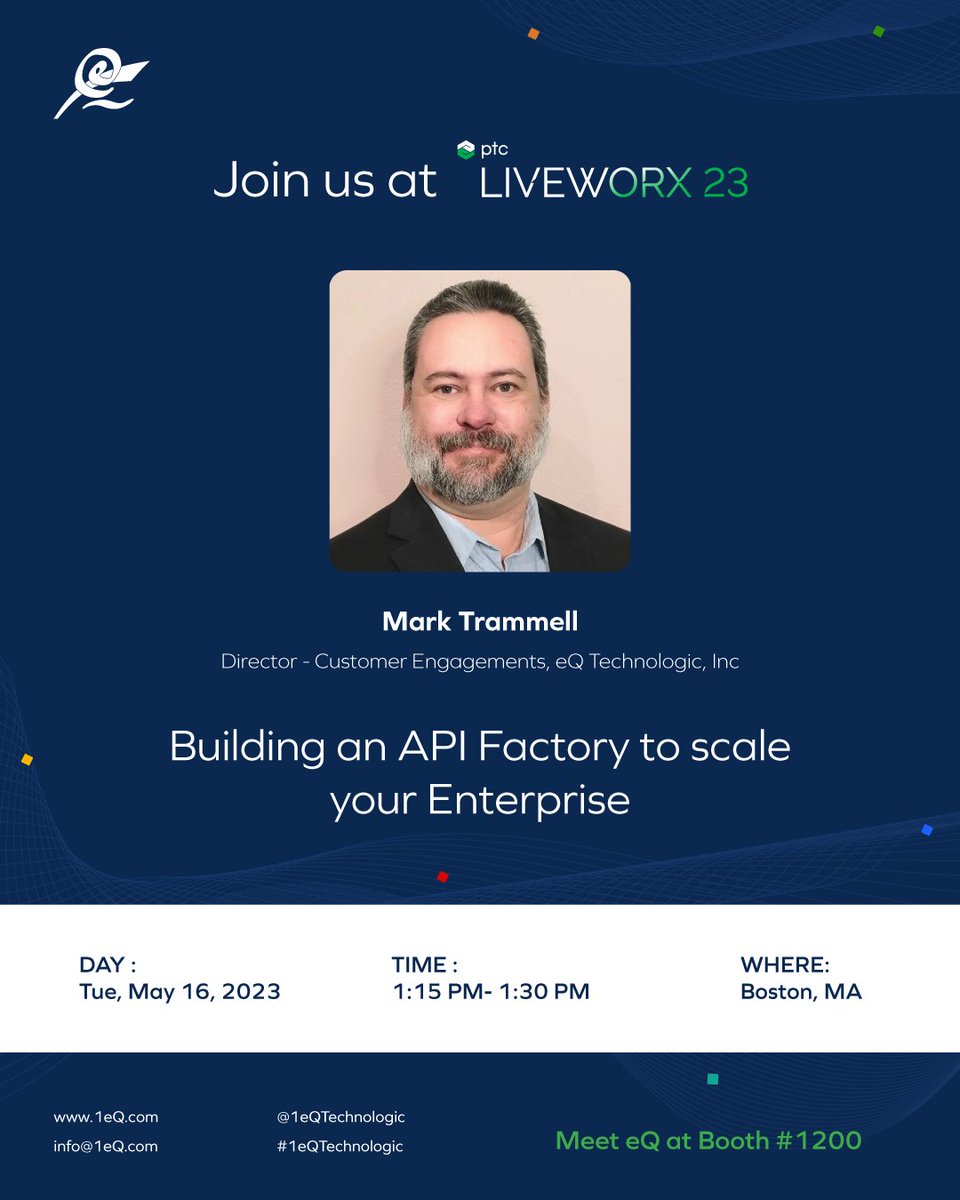1eQTechnologic's tweet photo. Mr. Mark Trammell, Director - Customer Engagements, eQ Technologic will be presenting at LiveWorx.
Check out his profile and session details: https://t.co/ONmNTzq6Tz
#LiveWorx #DigitalTransformation #1eQ #eQTechnologic #DataManagement #PLM #DigitalThread https://t.co/agw8owlKSG