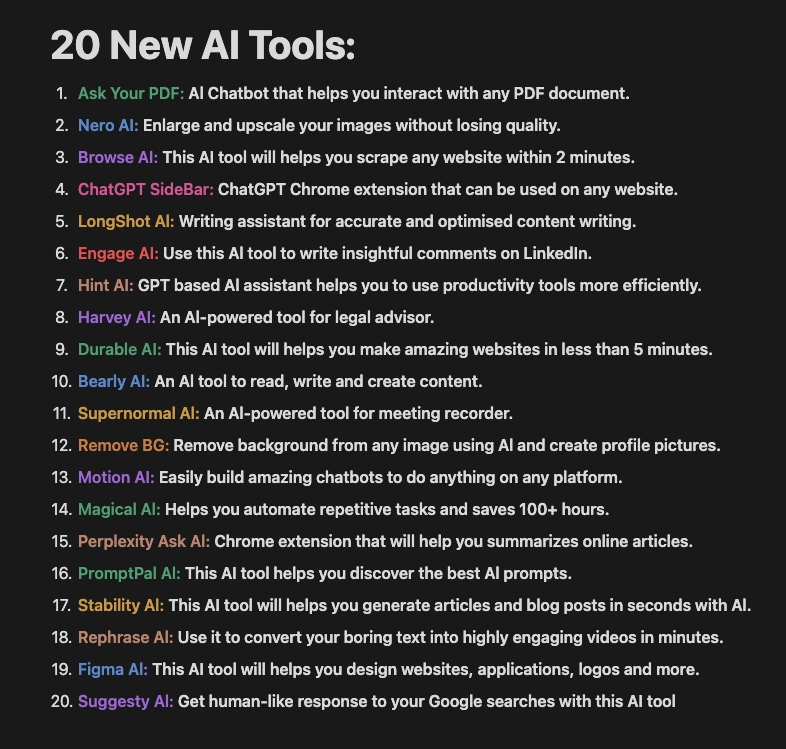 hasantoxr's tweet photo. Don't limit yourself to just ChatGPT.

1000+ new AI tools were released in May.

Here are 20 mind-blowing AI tools to hack your life and save time: https://t.co/hJfjMcZ3U5