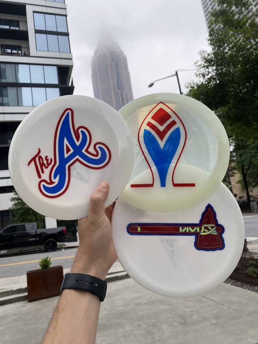 SageGuyVG's tweet photo. Shout out to Mike Kirchner for knocking it out of the park on these @braves custom dyes! Letโs go Braves!
#ForTheA #discgolf #prodigydisc #teamprodigy #braves #atlanta #discdye #discdyes https://t.co/MM4E91bQa7