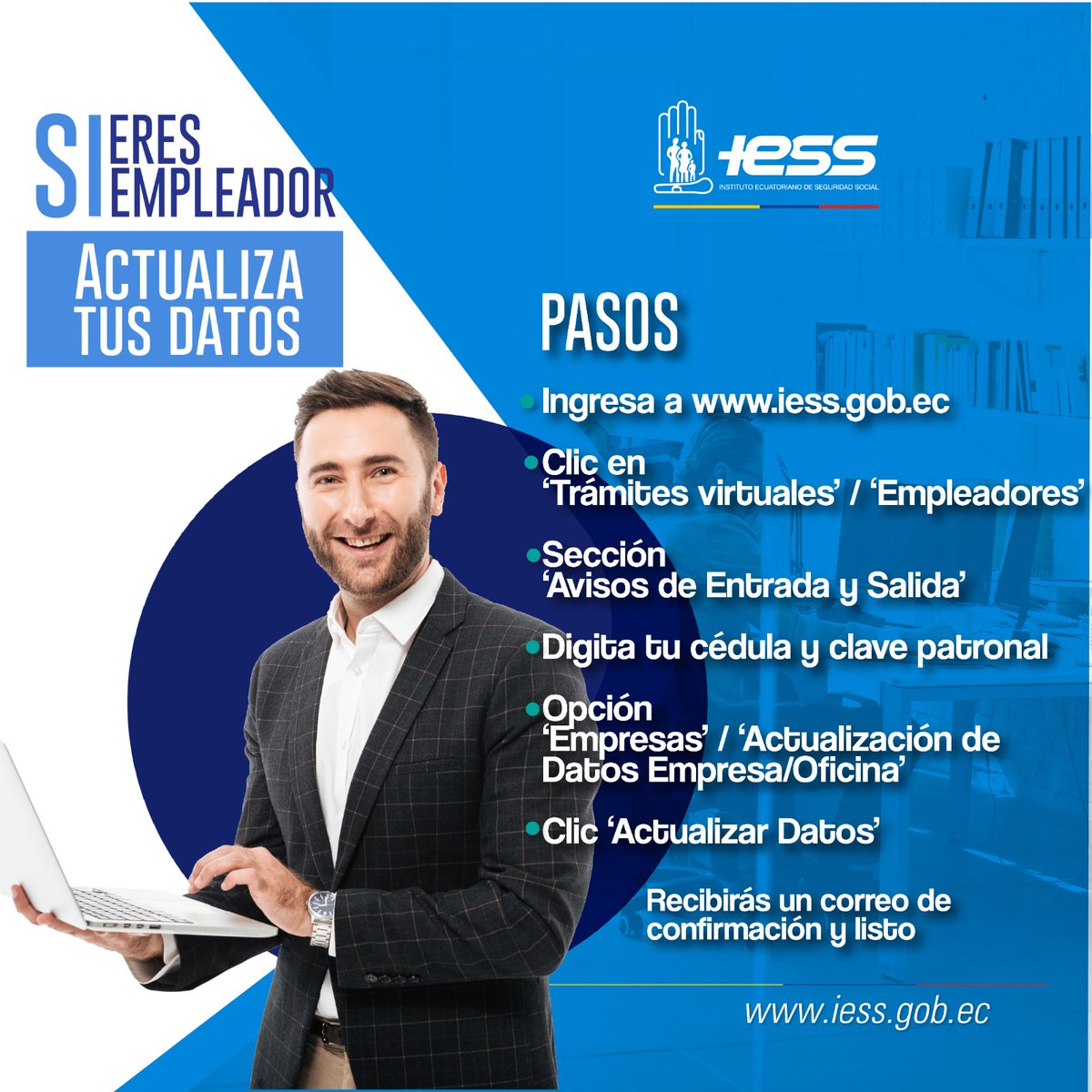 IESSec's tweet photo. Si eres empleador puedes actualizar tus datos de manera fácil en https://t.co/2TBHe8sphR 👩‍⚖️👨‍⚖️
#IESSatuServicio https://t.co/iSVA1dzKgu