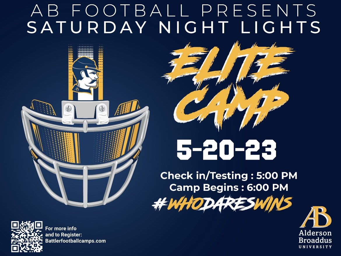 Alderson Broaddus Football (@abfootball) on Twitter photo #LETSGOAB Going to light it up on Saturday night May 20th. Come out and showcase your talent to earn an opportunity to #BecomeABattler and #TakeTheMountain with <a href="/ABFootball/">Alderson Broaddus Football</a> #LETSGOAB Going to light it up on Saturday night May 20th. Come out and showcase your talent to earn an opportunity to #BecomeABattler and #TakeTheMountain with <a href="/ABFootball/">Alderson Broaddus Football</a>