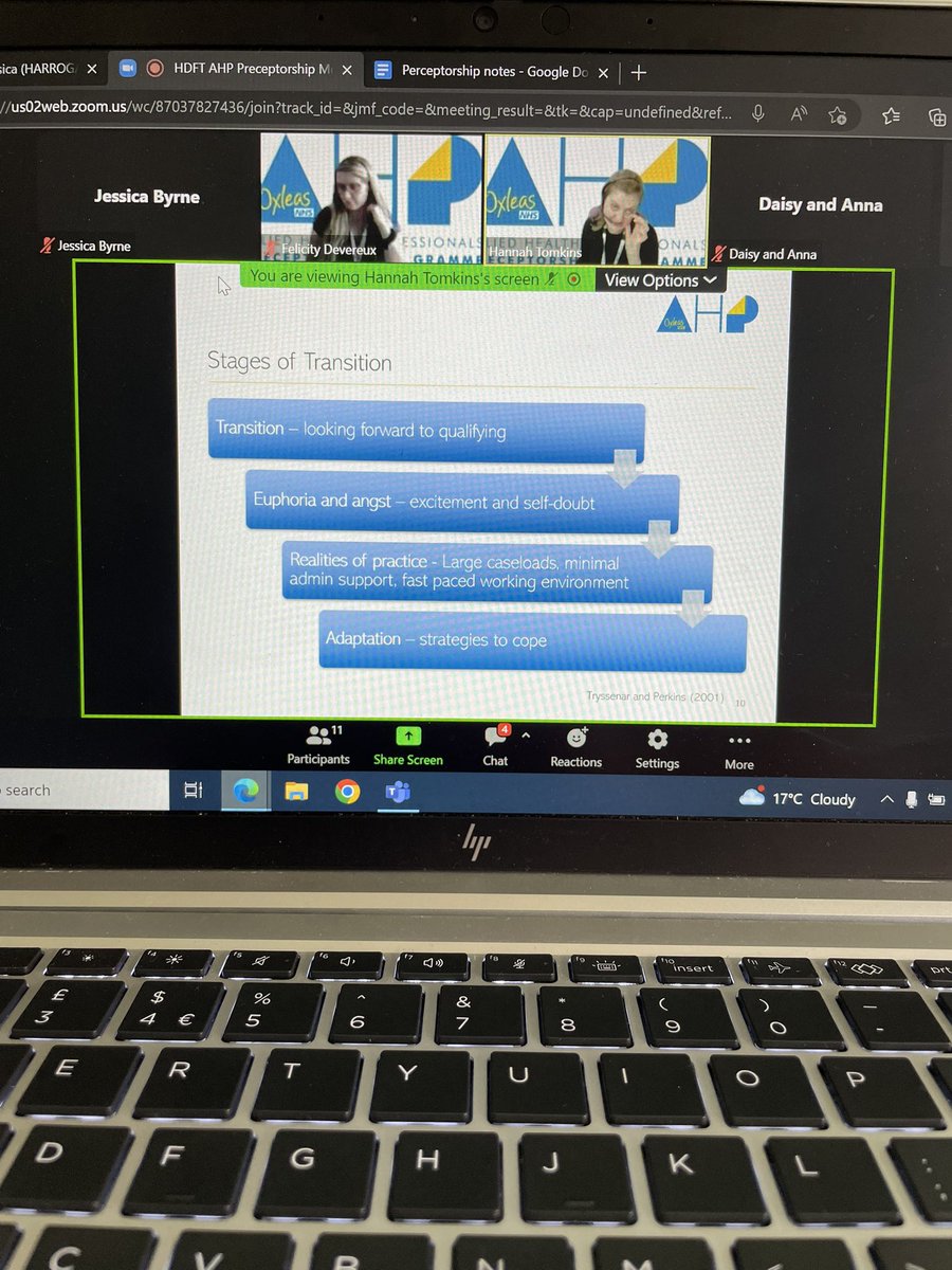 StudentPhysioJB's tweet photo. Thank you @OxAHPPreceptor for putting on the first preceptorship session for us. Looking forward to working with your through this! Discussing struggles and coping strategies has been super reassuring ☺️ #HDFT @HDFT_Learning https://t.co/FdMvDigMxr